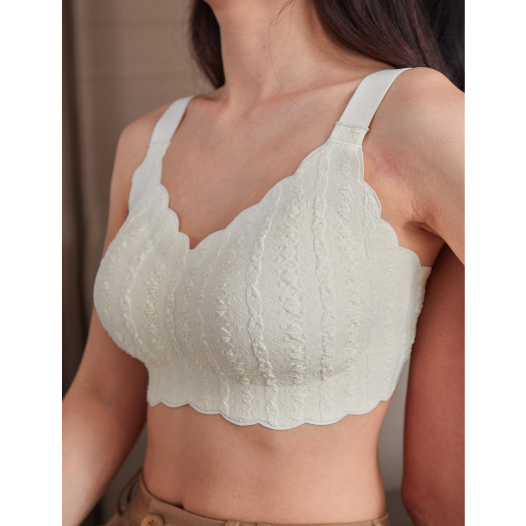 Sally Embossed Lace Scalloped Neckline Bra With Up to I Cup – FORLEST®