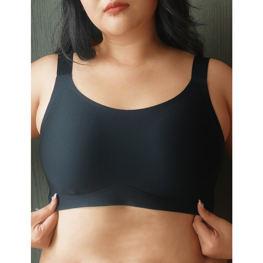 PEASKJP Minimize Bras for Women Jelly Strip Support Comfort Seamless Soft  Wirefree Bra, Black 40 