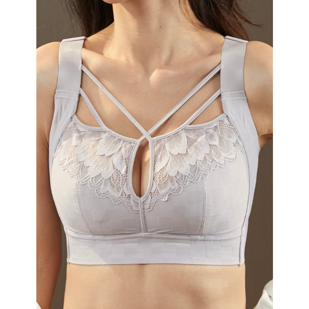 Gracie Unlined Natural Lift Wireless Bra with Elegant Crisscross Keyhole Neckline Up to 48J