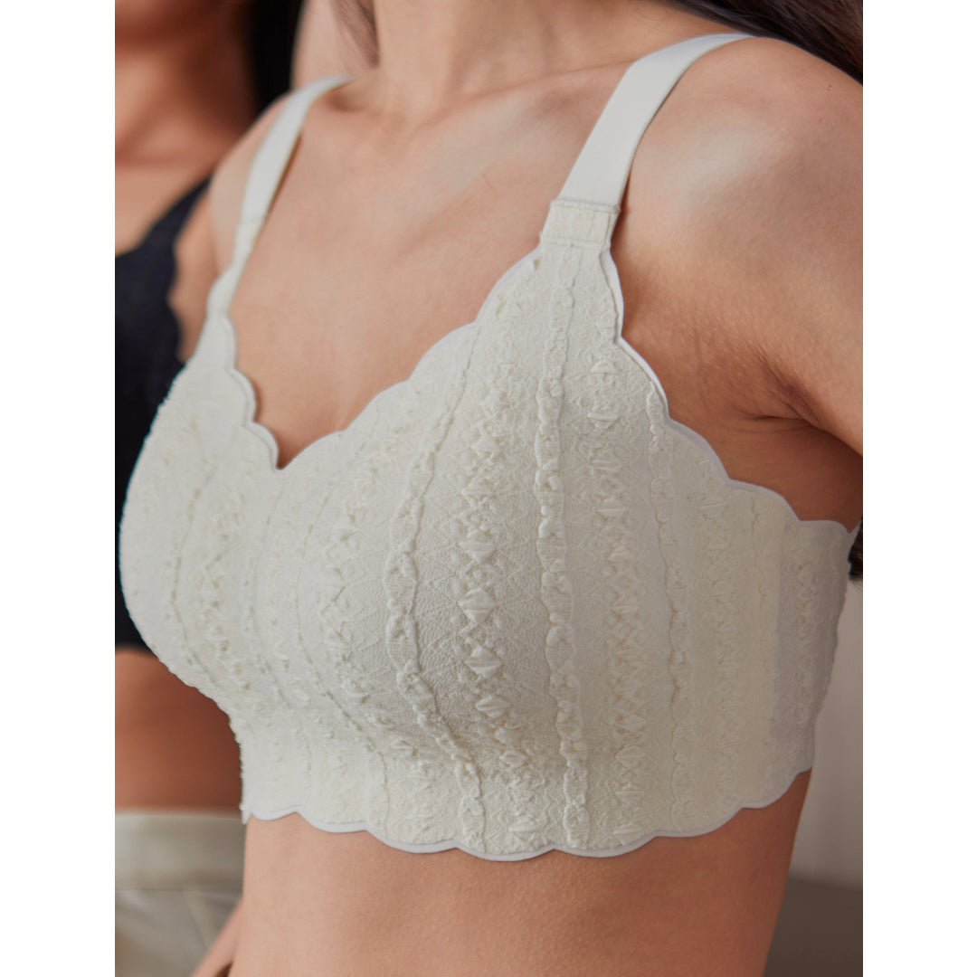 Sally Embossed Lace Scalloped Neckline Bra With Up to I Cup
