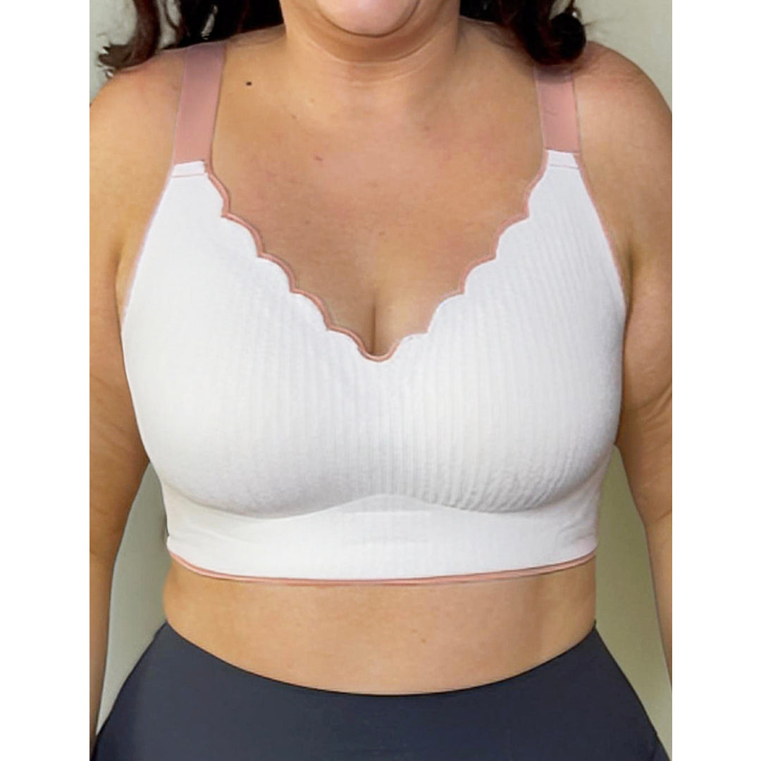 Sharon Two-Tone Scalloped Neckline Embossed Lace Bra Up to Size 44"